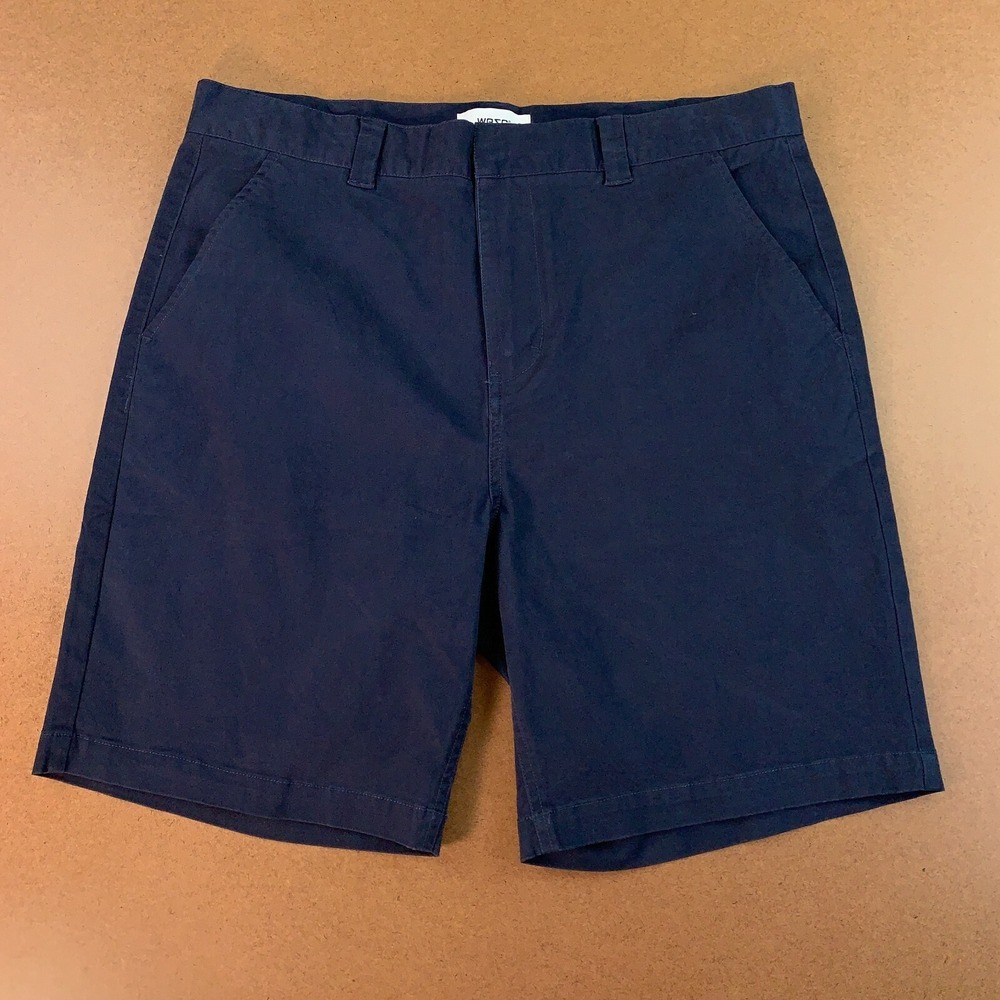WeSc Men's Size Large Women's XL Navy Flat Front Chino Pat Shorts NWOT